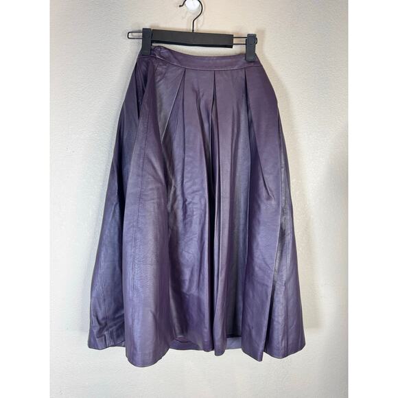 ASOS Leather Pleated Skirt Size 0 Purple High Waist EU 32 UK 4‎ Midi Classic - Picture 1 of 5
